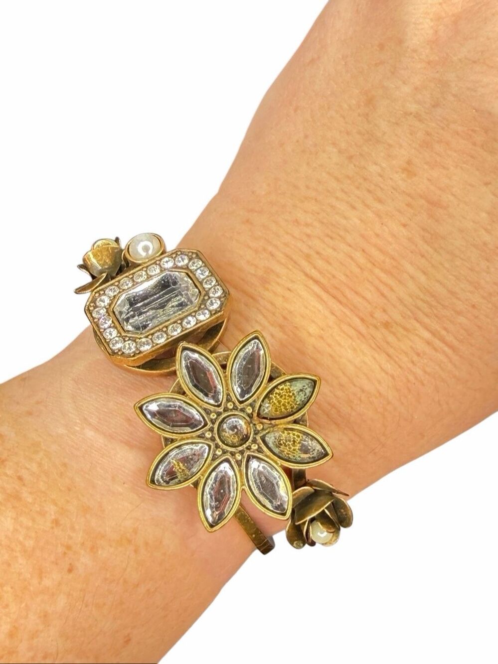 GUESS hinge floral cuff with crystal accents